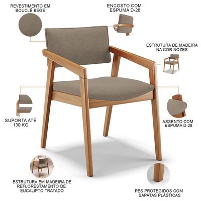Kit 05 Cadeiras Para Sala de Jantar Estar Living Giorgia B04 Bouclê Bege - Lyam Decor