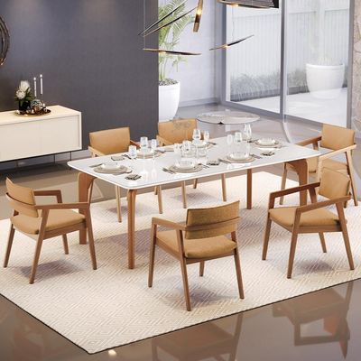 Kit 05 Cadeiras Para Sala de Jantar Estar Living Giorgia B04 Bouclê Mostarda - Lyam Decor