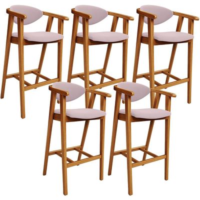 Kit 05 Banquetas Alta Para Cozinha Bancada Bar Sala de Jantar Fixa Cecília L02 Suede Rosê - Lyam
