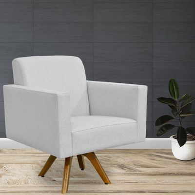 Kit 02 Poltronas Decorativas Giratória Sala Estar Base de Madeira Helô L02 Linho Cinza - Lyam Decor