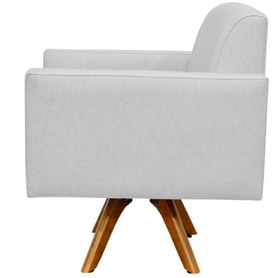Kit 02 Poltronas Decorativas Giratória Sala Estar Base de Madeira Helô L02 Linho Cinza - Lyam Decor