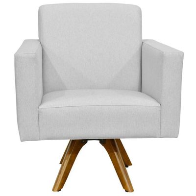 Kit 02 Poltronas Decorativas Giratória Sala Estar Base de Madeira Helô L02 Linho Cinza - Lyam Decor