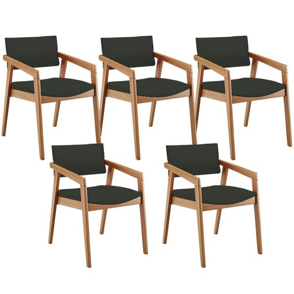 Kit 05 Cadeiras Para Sala de Jantar Estar Living Giorgia B04 Linho Verde Musgo - Lyam Decor