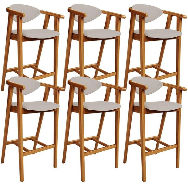 Kit 06 Banquetas Alta Para Cozinha Bancada Bar Sala de Jantar Fixa Cecília L02 Linho Bege - Lyam