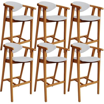 Kit 06 Banquetas Alta Para Cozinha Bancada Bar Sala de Jantar Fixa Cecília L02 Linho Cinza - Lyam