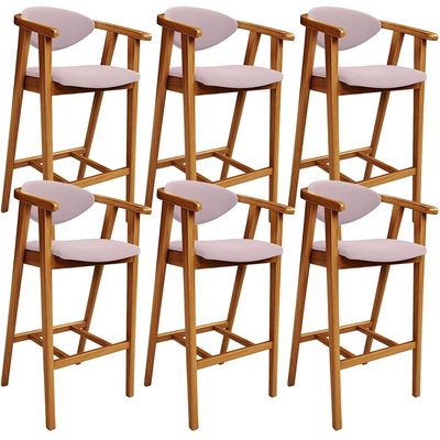 Kit 06 Banquetas Alta Para Cozinha Bancada Bar Sala de Jantar Fixa Cecília L02 Suede Rosê - Lyam