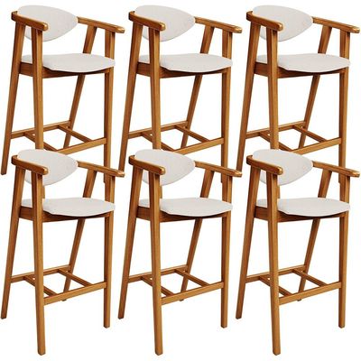 Kit 06 Banquetas Alta Para Cozinha Bancada Bar Sala de Jantar Fixa Cecília L02 Linho Cru - Lyam