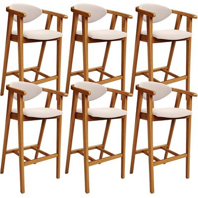 Kit 06 Banquetas Alta Para Cozinha Bancada Bar Sala de Jantar Fixa Cecília L02 Suede Bege - Lyam