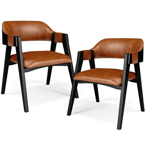 Kit 2 Cadeiras Sala de Jantar Estar Living Estofada Suran L02 Preto Couríssimo Camel - Lyam Decor