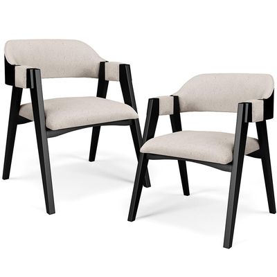 Kit 2 Cadeiras Sala de Jantar Estar Living Estofada Suran L02 Preto Linho Cru - Lyam Decor