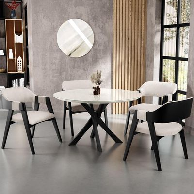 Kit 2 Cadeiras Sala de Jantar Estar Living Estofada Suran L02 Preto Linho Cru - Lyam Decor