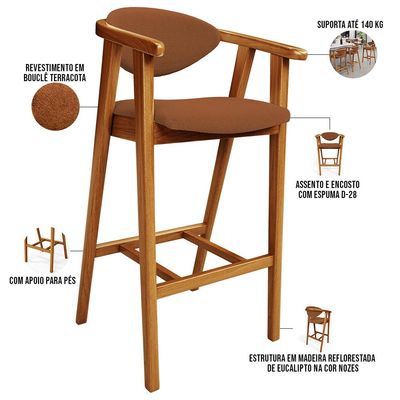 Kit 06 Banquetas Alta Cozinha Bancada Bar Sala de Jantar Fixa Cecília L02 Bouclê Terracota - Lyam