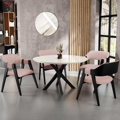 Kit 2 Cadeiras Sala de Jantar Estar Living Estofada Suran L02 Preto Linho Rosê - Lyam Decor