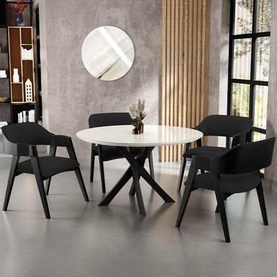 Kit 4 Cadeiras Sala de Jantar Estar Living Estofada Suran L02 Preto Bouclê Preto - Lyam Decor