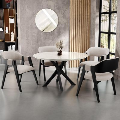 Kit 4 Cadeiras Sala de Jantar Estar Living Estofada Suran L02 Preto Bouclê Creme - Lyam Decor