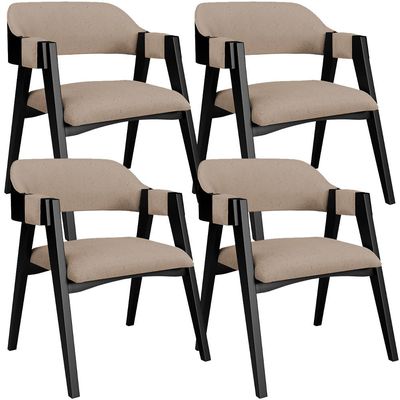 Kit 4 Cadeiras Sala de Jantar Estar Living Estofada Suran L02 Preto Linho Bege Escuro - Lyam Decor