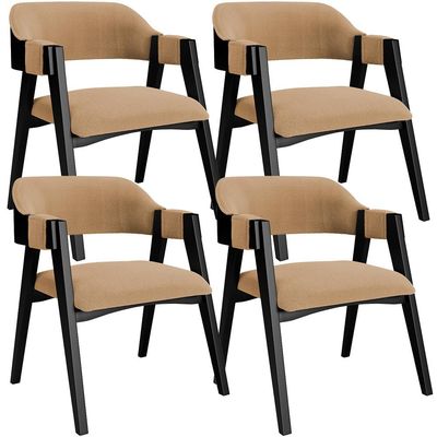 Kit 4 Cadeiras Sala de Jantar Estar Living Estofada Suran L02 Preto Bouclê Mostarda - Lyam Decor