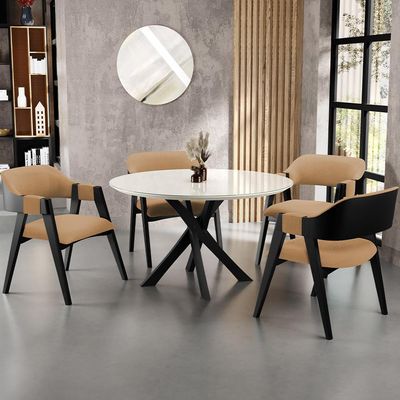 Kit 4 Cadeiras Sala de Jantar Estar Living Estofada Suran L02 Preto Bouclê Mostarda - Lyam Decor
