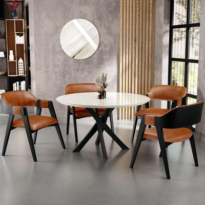 Kit 4 Cadeiras Sala de Jantar Estar Living Estofada Suran L02 Preto Couríssimo Camel - Lyam Decor