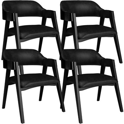 Kit 4 Cadeiras Sala de Jantar Estar Living Estofada Suran L02 Preto Couríssimo Preto - Lyam Decor