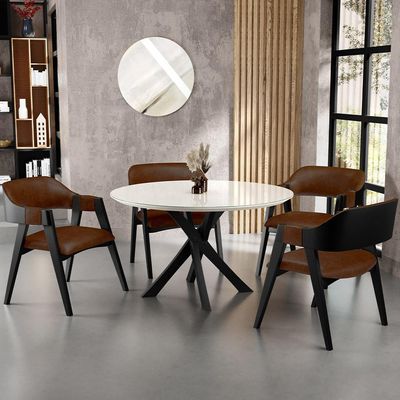 Kit 4 Cadeiras Sala de Jantar Estar Living Estofada Suran L02 Preto Couríssimo Marrom - Lyam Decor