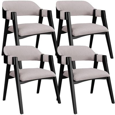 Kit 4 Cadeiras Sala de Jantar Estar Living Estofada Suran L02 Preto Linho Bege - Lyam Decor