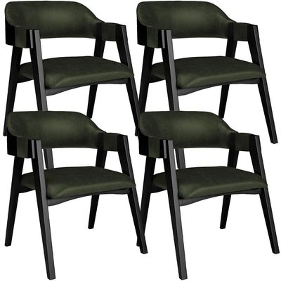 Kit 4 Cadeiras Sala de Jantar Estar Living Estofada Suran L02 Preto Couríssimo Verde Musgo - Lyam Decor