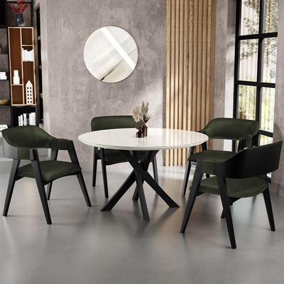 Kit 4 Cadeiras Sala de Jantar Estar Living Estofada Suran L02 Preto Couríssimo Verde Musgo - Lyam Decor