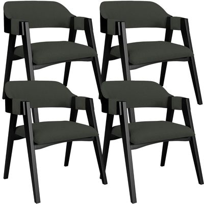 Kit 4 Cadeiras Sala de Jantar Estar Living Estofada Suran L02 Preto Linho Verde Musgo - Lyam Decor