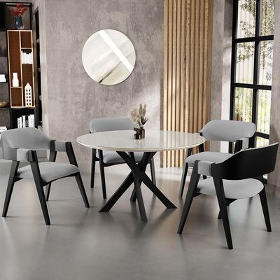 Kit 4 Cadeiras Sala de Jantar Estar Living Estofada Suran L02 Preto Suede Cinza - Lyam Decor