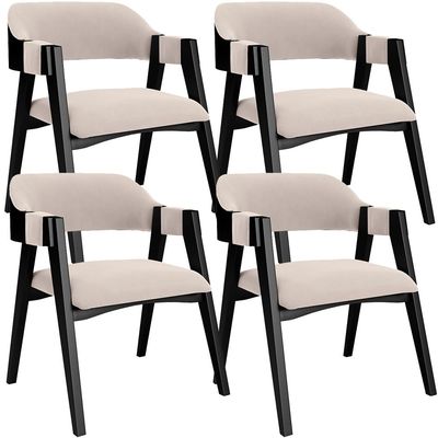 Kit 4 Cadeiras Sala de Jantar Estar Living Estofada Suran L02 Preto Suede Bege - Lyam Decor
