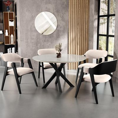 Kit 4 Cadeiras Sala de Jantar Estar Living Estofada Suran L02 Preto Suede Bege - Lyam Decor