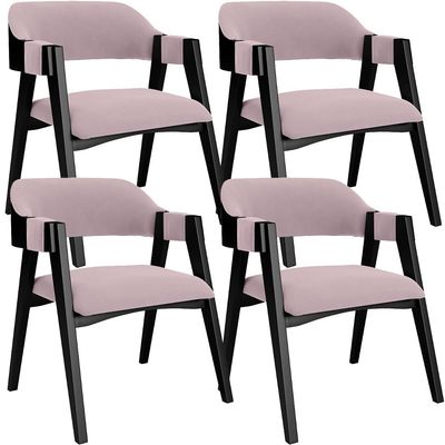 Kit 4 Cadeiras Sala de Jantar Estar Living Estofada Suran L02 Preto Suede Rosê - Lyam Decor