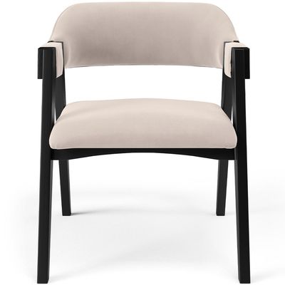 Kit 4 Cadeiras Sala de Jantar Estar Living Estofada Suran L02 Preto Suede Bege - Lyam Decor