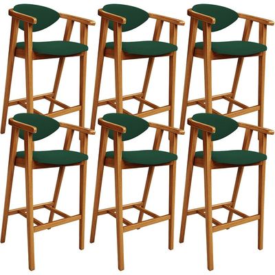 Kit 06 Banquetas Alta Cozinha Bancada Bar Sala de Jantar Fixa Cecília L02 Suede Verde Musgo - Lyam
