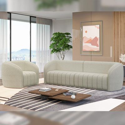 Kit Sofá 4 Lugares Para Sala Estar 252 cm com 01 Poltrona Lazio M03 Bouclê Bege Claro - Lyam Decor