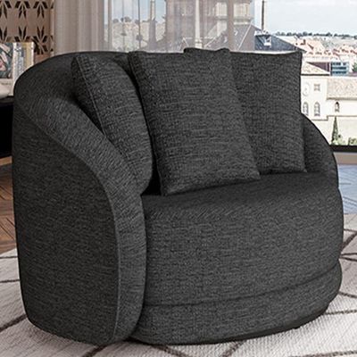 Poltrona Decorativa Para Sala de Estar Base Giratória Witta M03 Linho Chumbo - Lyam Decor