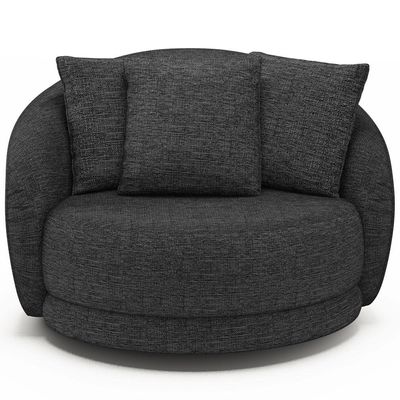 Poltrona Decorativa Para Sala de Estar Base Giratória Witta M03 Linho Chumbo - Lyam Decor