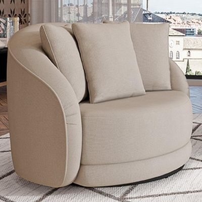 Poltrona Decorativa Para Sala de Estar Base Giratória Witta M03 Linho Cru - Lyam Decor