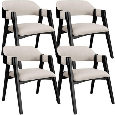 Kit 4 Cadeiras Sala de Jantar Estar Living Estofada Suran L02 Preto Linho Cru - Lyam Decor