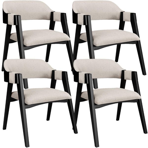 Kit 4 Cadeiras Sala de Jantar Estar Living Estofada Suran L02 Preto Linho Cru - Lyam Decor