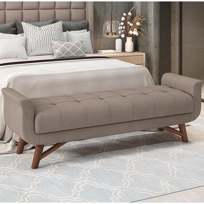 Puff Recamier Decorativo com Pés em Madeira 195 cm Itália P05 Veludo Bege - Lyam Decor