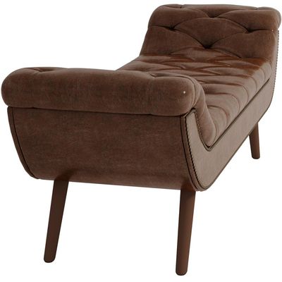 Puff Recamier Decorativo com Tachas 195 cm Santorini P05 Corino Marrom - Lyam Decor