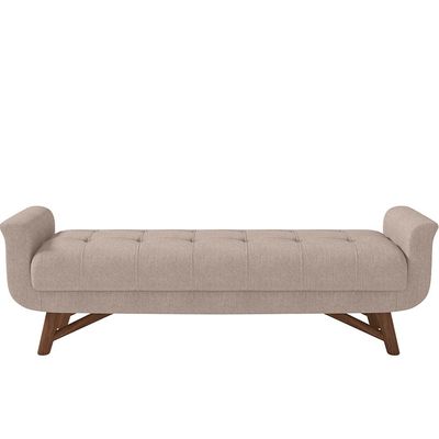 Puff Recamier Decorativo com Pés em Madeira 160 cm Itália P05 Linho Bege - Lyam Decor