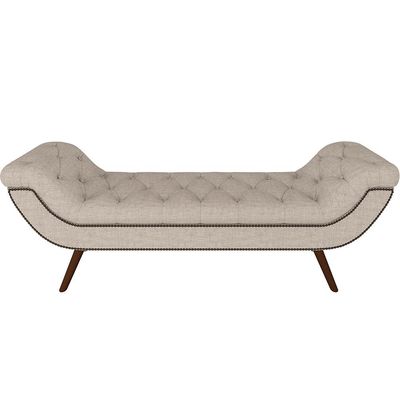 Puff Recamier Decorativo com Tachas 140 cm Santorini P05 Linho Bege Claro - Lyam Decor