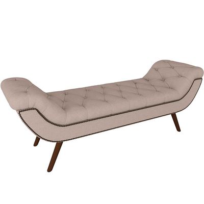 Puff Recamier Decorativo com Tachas 195 cm Santorini P05 Linho Bege - Lyam Decor