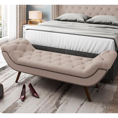 Puff Recamier Decorativo com Tachas 140 cm Santorini P05 Linho Bege - Lyam Decor