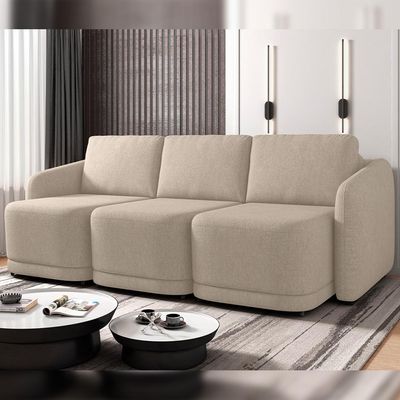 Sofá Cama para Sala de Estar 3 Lugares 276cm Montserrat K01 Linho Bege - Lyam Decor