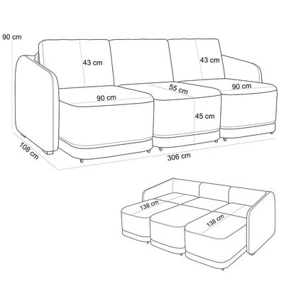 Sofá Cama para Sala de Estar 3 Lugares 306cm Montserrat K01 Linho Bege - Lyam Decor