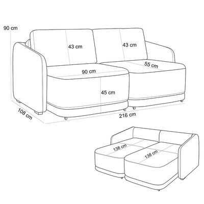 Sofá Cama para Sala de Estar 2 Lugares 216cm Montserrat K01 Linho Bege - Lyam Decor